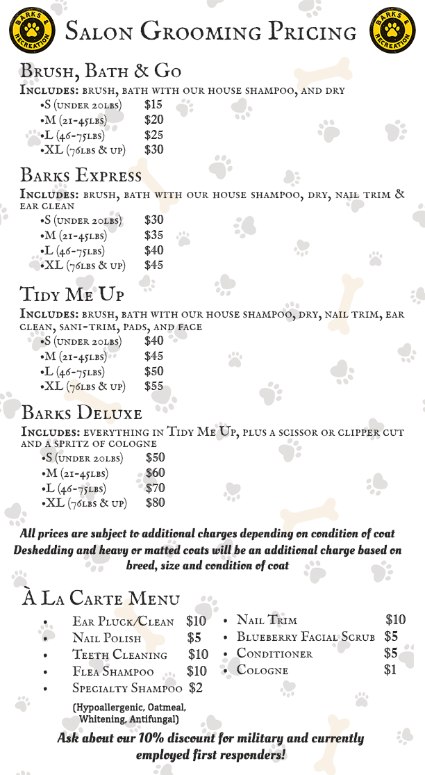 grooming prices